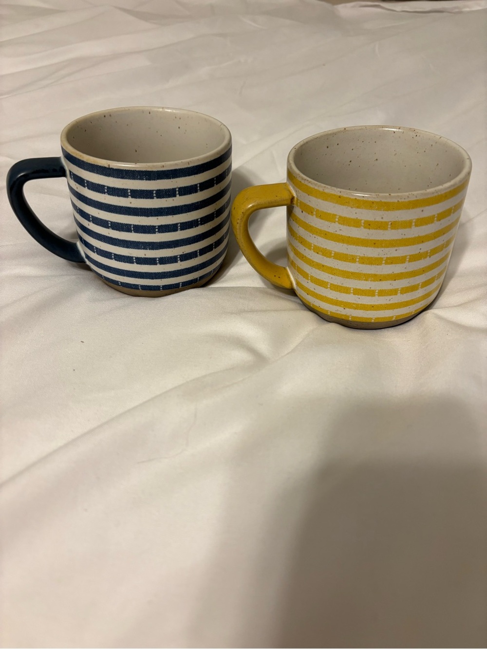 Hearth & Hand Magnolia Striped Stoneware Mug Set Blue Yellow Farmhouse